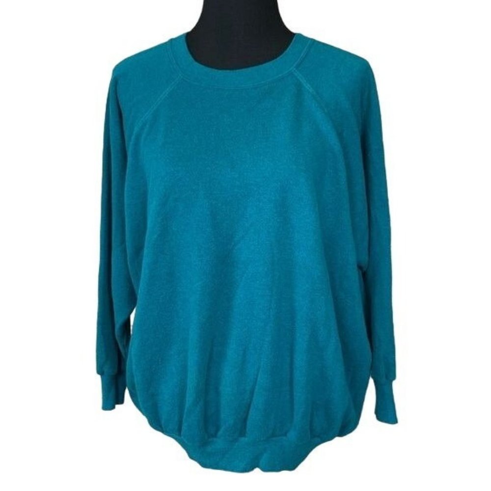 Vintage 80s Lady MacGregor Sweatshirt Crewneck Teal Solid Pullover USA